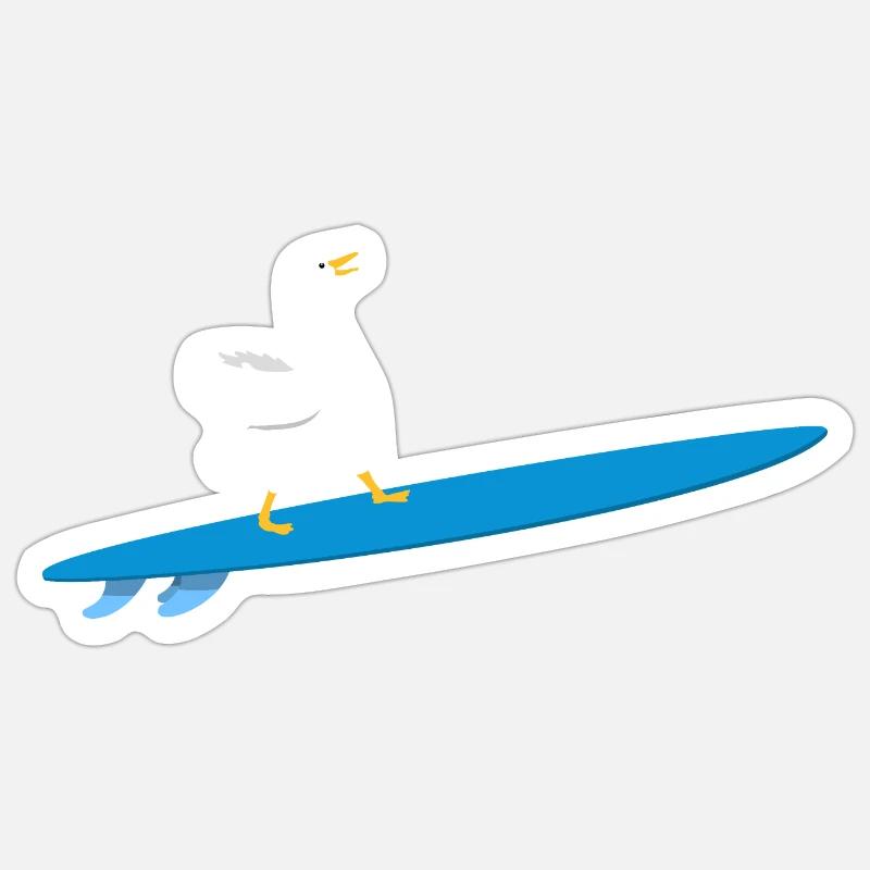 Fun Surfer Goose Planche de surf Surf Duck Surf Geese - Sticker taille S (10 x 10 cm) - blanc mat