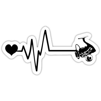 Fishing Reel Heartbeat - Sticker size S (10 x 10 cm) - white matte - Front