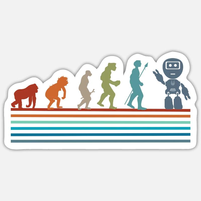 Évolution rétro vintage robot - Sticker taille S (10 x 10 cm) - blanc mat