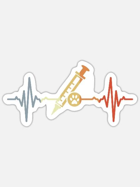 Tiermedizin Spritze EKG - Sticker Größe S (10 x 10 cm) - Mattweiß