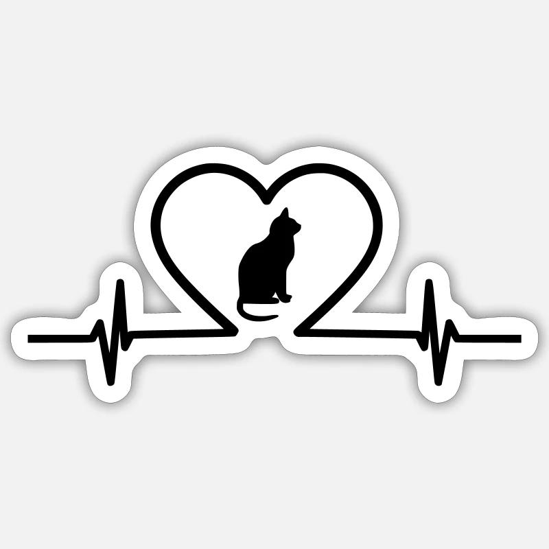 Herz Katze Puls - Sticker Größe S (10 x 10 cm) - Mattweiß