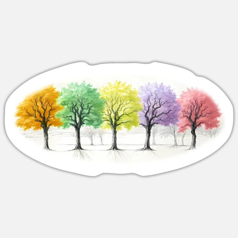 Bunt Bäume Baum Wald Sticker Größe S (10 x 10 cm)