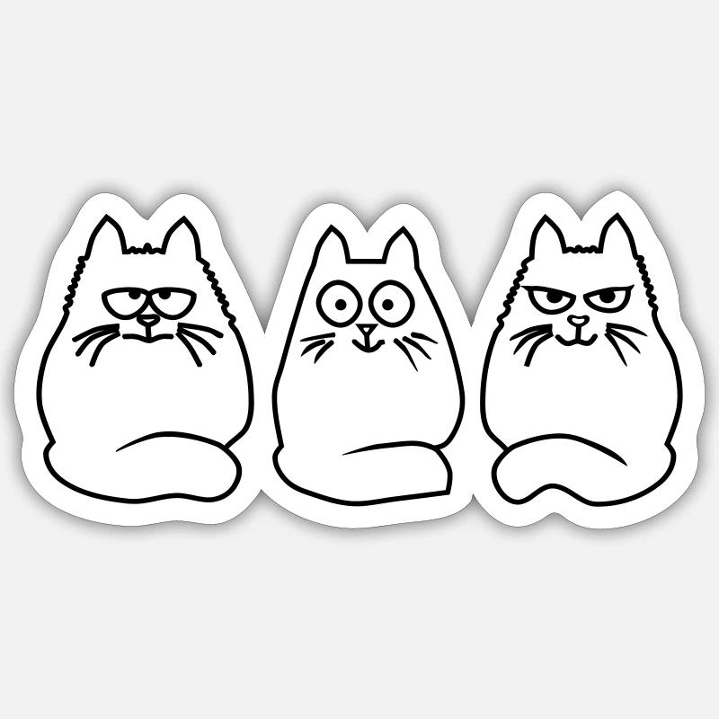 3 chats - Sticker taille S (10 x 10 cm) - blanc mat