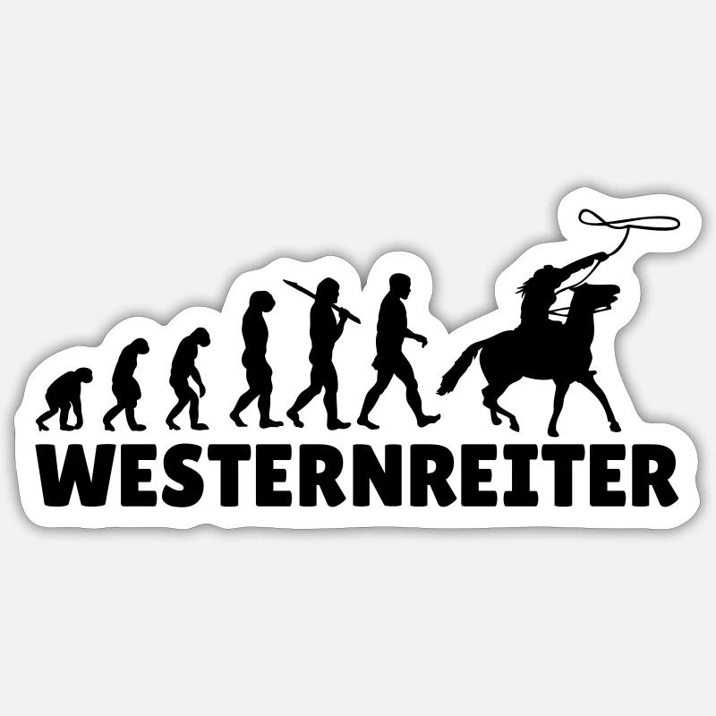 Evolution Reiten Westernreiter - Sticker Größe S (10 x 10 cm) - Mattweiß