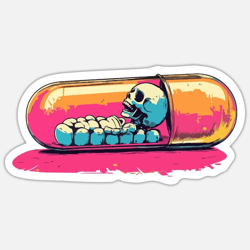 Skelettkapsel - Sticker Größe S (10 x 10 cm) - Mattweiß