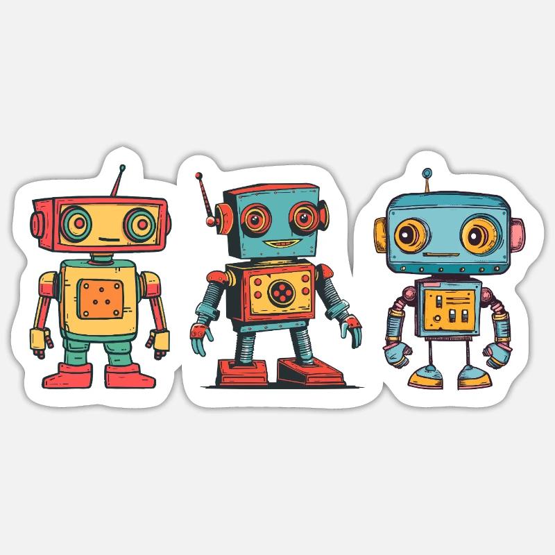 Nostalgic Retro Robot Illustration - Sticker size S (10 x 10 cm) - white matte