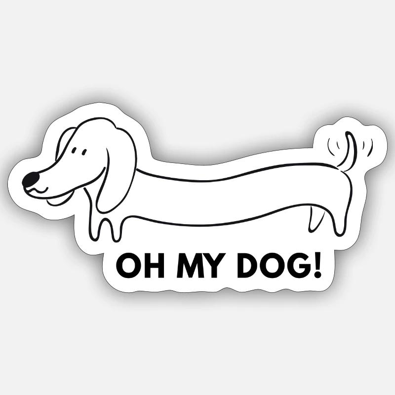 Dessin animé Long Teckel - Sticker taille S (10 x 10 cm) - blanc mat