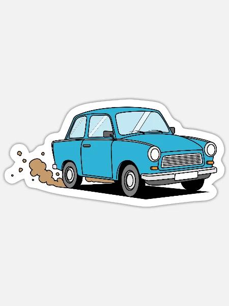 Blauer Cartoon Wagen Retro Charme - Sticker Größe S (10 x 10 cm) - Mattweiß