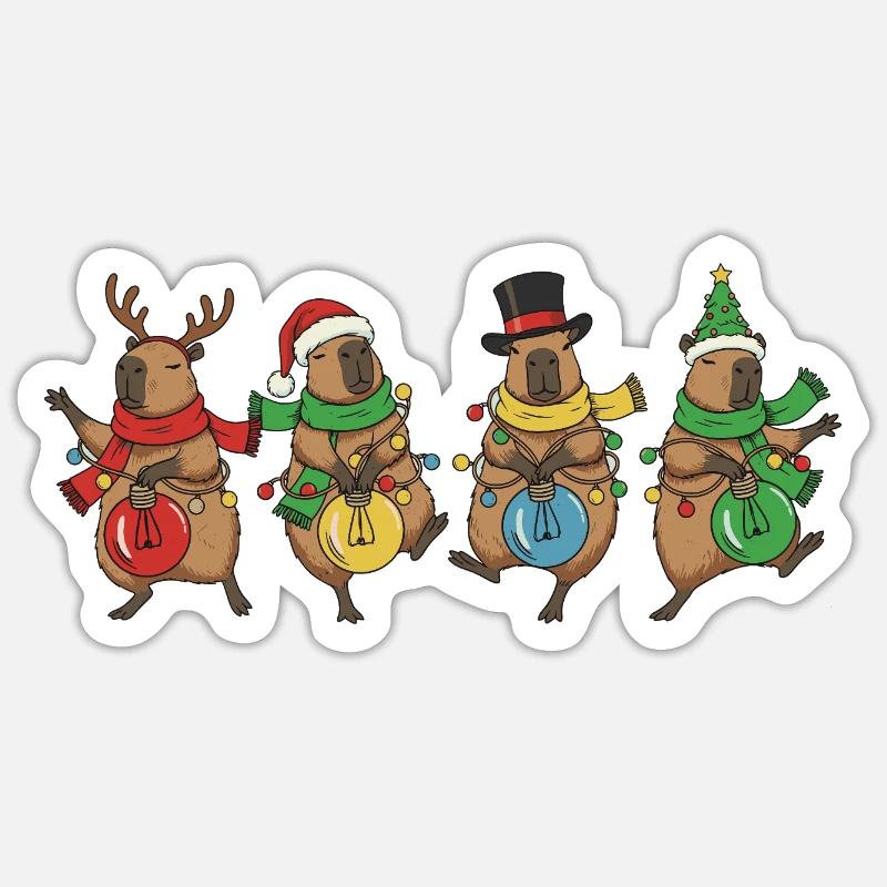 Capybara Dancing Christmas Lights - Sticker size S (10 x 10 cm) - white matte
