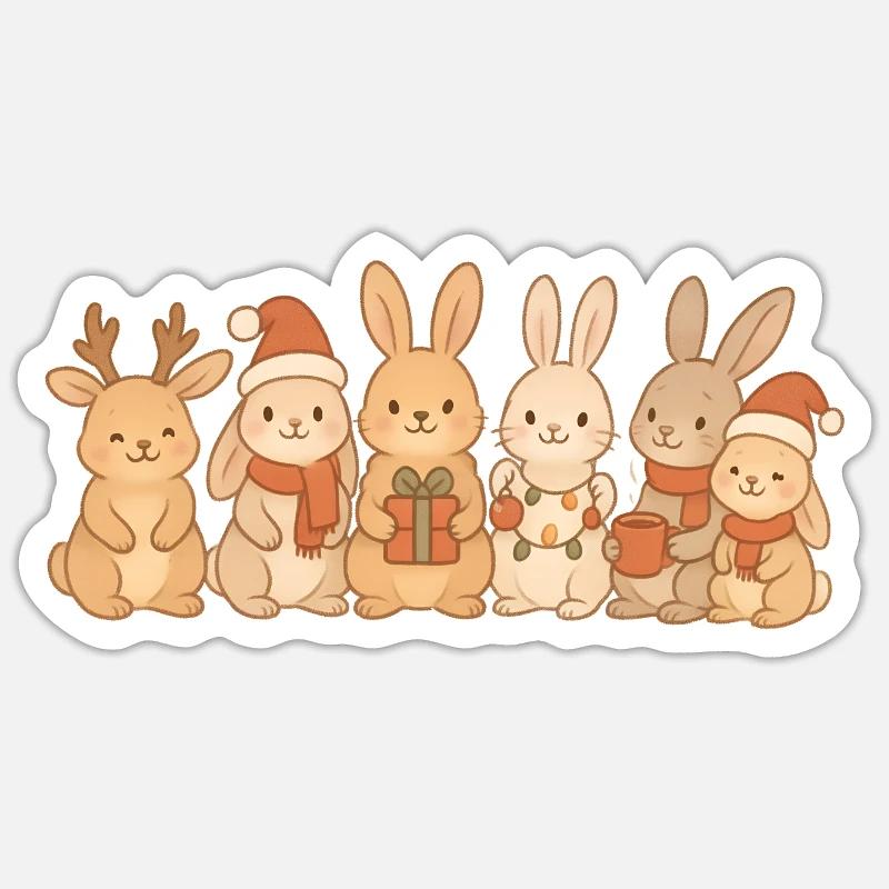 Hasen Kinder Jungen Mädchen Weihnachtshasen - Sticker Größe S (10 x 10 cm) - Mattweiß