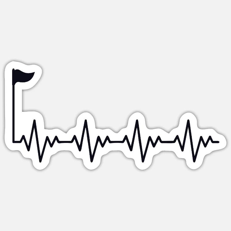 Golf Golfer Golf Golf Hole avec drapeau ECG Battement de cœur - Sticker taille S (10 x 10 cm) - blanc mat