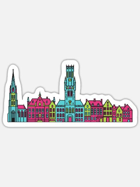 Brügge Stadtsilhuett Glockenturm Moderne Kunst - Sticker Größe S (10 x 10 cm) - Mattweiß