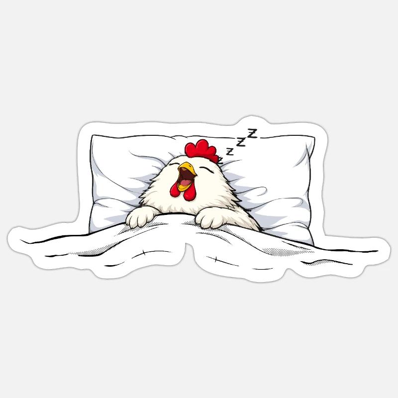 Sovende Høne – Sød dyrekrammemotiv - Sticker størrelse S (10 x 10 cm) - mat hvid