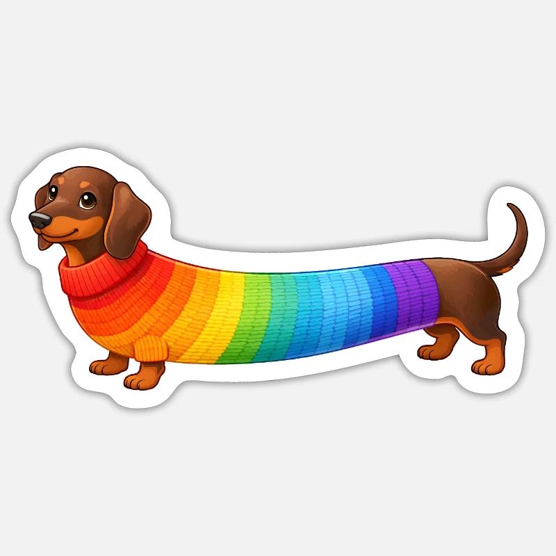 Dackel mit Regenbogen Pullover  Sticker Größe S (10 x 10 cm)