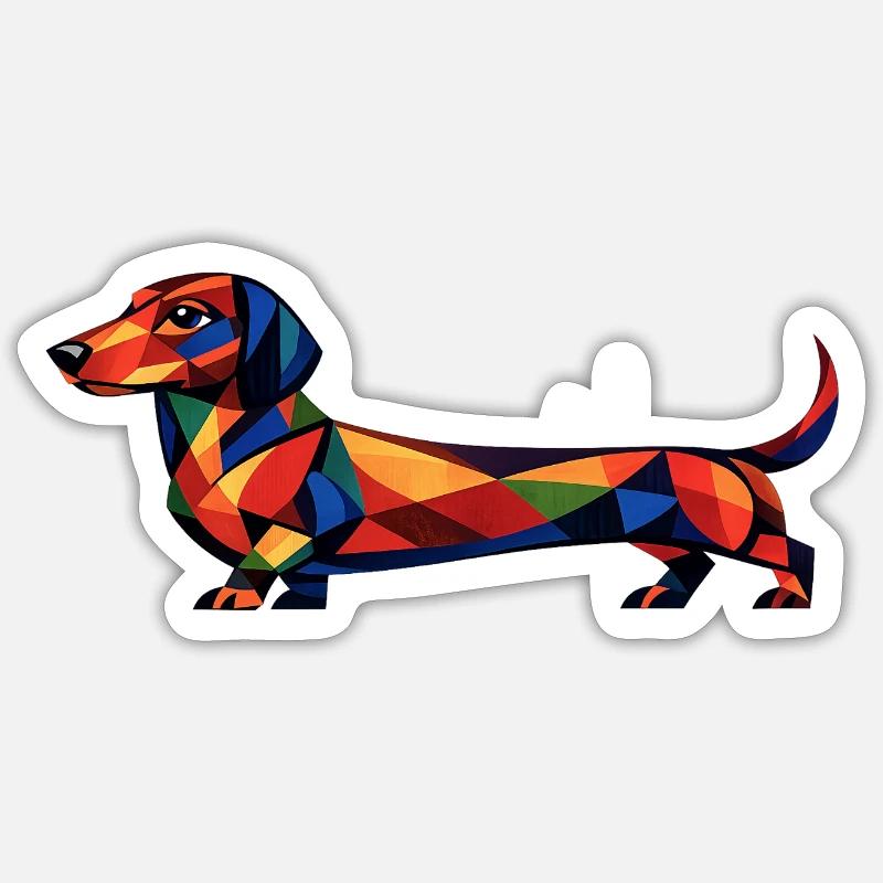 Geometrischer Dackel - Sticker Größe S (10 x 10 cm) - Mattweiß