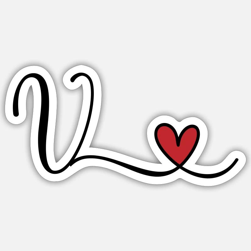 Buchstabe V Monogramm Initiale Herz - Sticker Größe S (10 x 10 cm) - Mattweiß