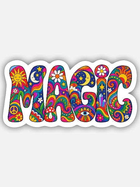 Magischer Psychedelic Schriftzug - Sticker Größe S (10 x 10 cm) - Mattweiß
