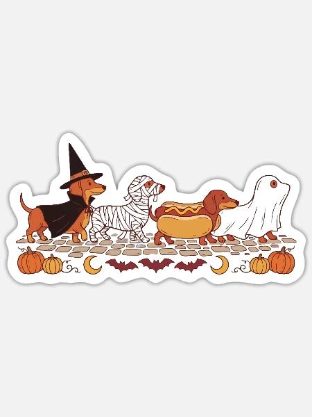 Halloween-Dackel - Sticker Größe S (10 x 10 cm) - Mattweiß