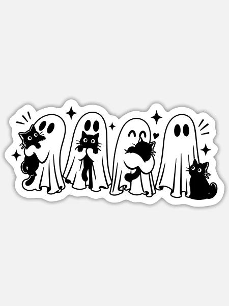 Halloween Geister mit schwarzen Katzen - Sticker Größe S (10 x 10 cm) - Mattweiß