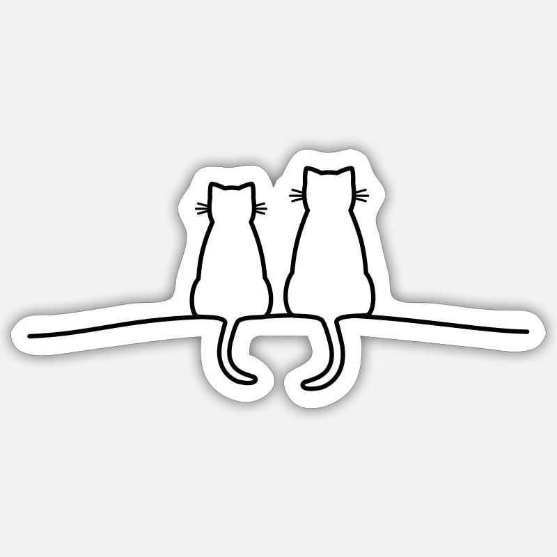 Idée cadeau couple silhouette chats - Sticker taille S (10 x 10 cm) - blanc mat