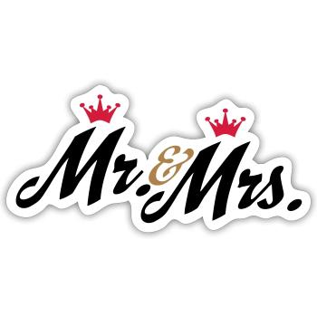 Lustige Geschenke zur Hochzeit, Mr and Mrs - Sticker Größe S (10 x 10 cm) - Mattweiß - Vorne