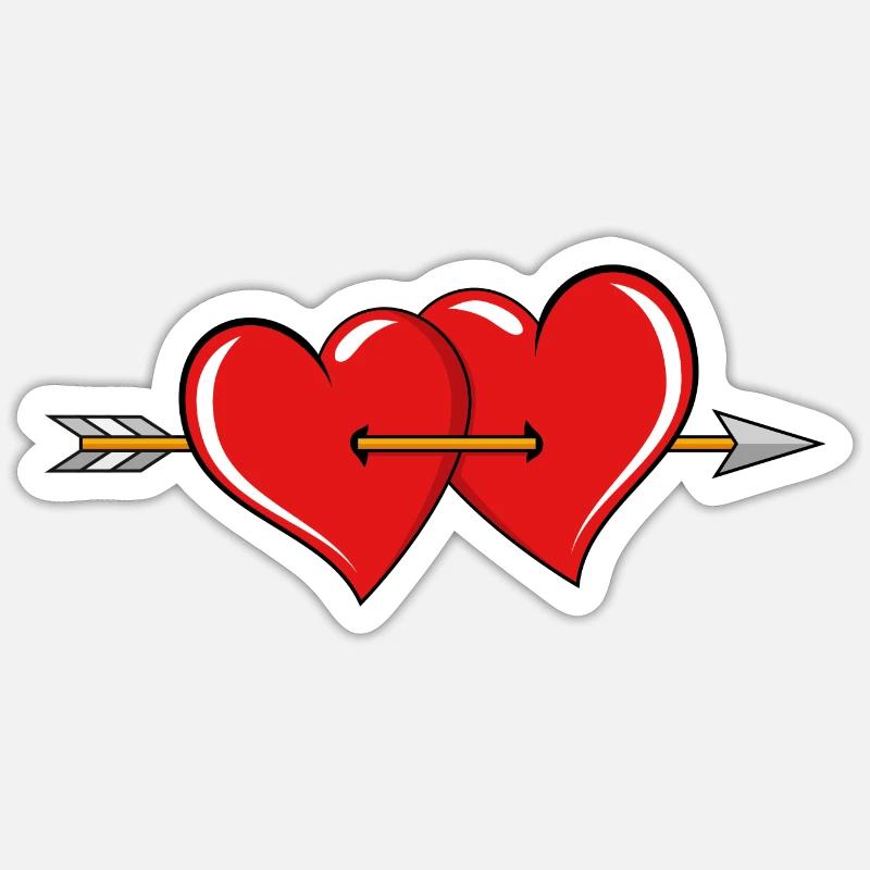 Deux coeurs avec flèche - Sticker taille S (10 x 10 cm) - blanc mat