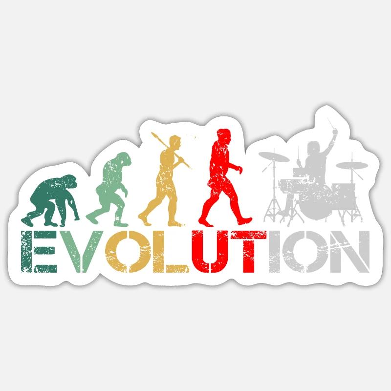 Drummer Schlagzeuger Evolution Retro - Sticker Größe S (10 x 10 cm) - Mattweiß