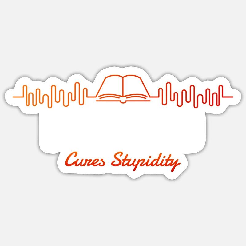 Lecture Cures Stupidity Book Heartbeat Sticker taille S (10 x 10 cm)