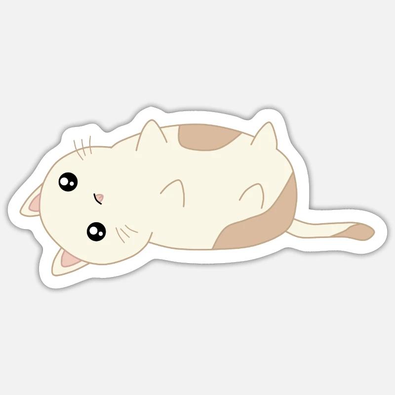 doux chat couché - Sticker taille S (10 x 10 cm) - blanc mat