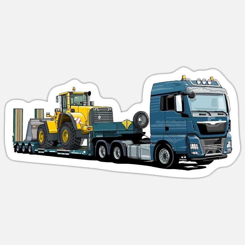 Low-loader with excavator Sticker size S (10 x 10 cm)