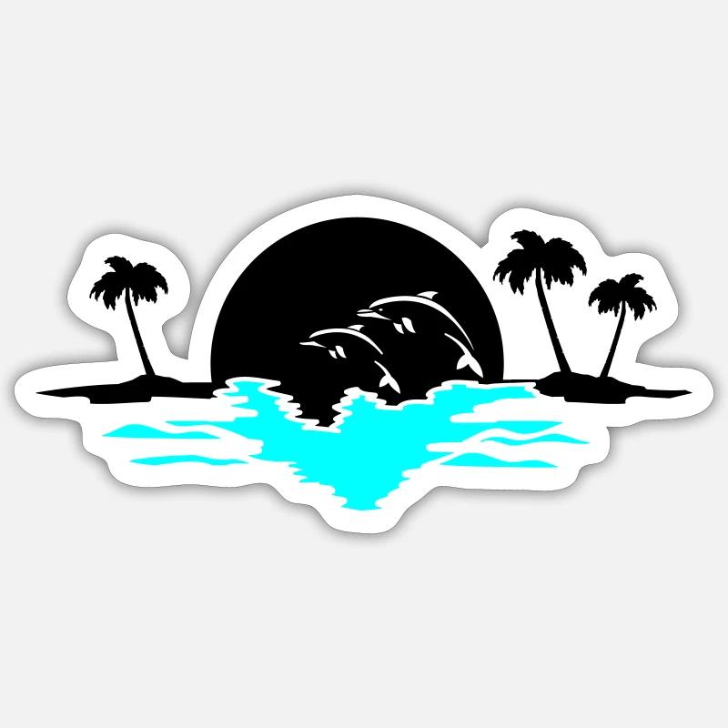 sunset delfine Sticker taille S (10 x 10 cm)