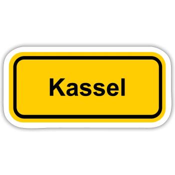 Ortsschild Kassel Ort Schild Ortstafel - Sticker Größe S (10 x 10 cm) - Mattweiß - Vorne