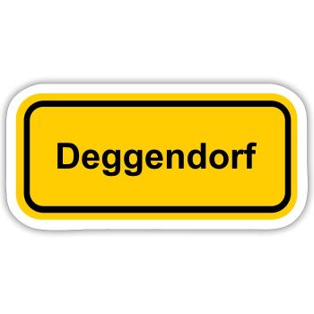 Ortsschild Deggendorf Ort Schild Ortstafel Schrift - Sticker Größe S (10 x 10 cm) - Mattweiß - Vorne