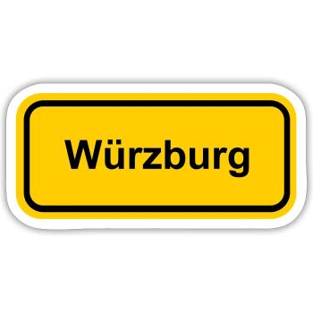 Ortsschild Würzburg Ort Schild Ortstafel Schrift - Sticker Größe S (10 x 10 cm) - Mattweiß - Vorne