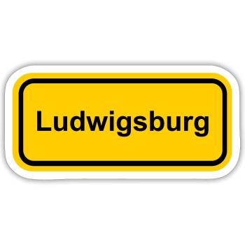 Ortsschild Ludwigsburg Ort Schild Ortstafel - Sticker Größe S (10 x 10 cm) - Mattweiß - Vorne