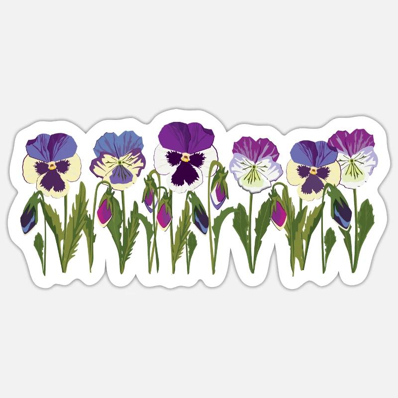 Rangée de fleurs de pensée en violet Sticker taille S (10 x 10 cm)