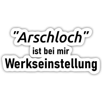 Arschloch Werkseinstellung - Sticker Größe S (10 x 10 cm) - Mattweiß - Vorne