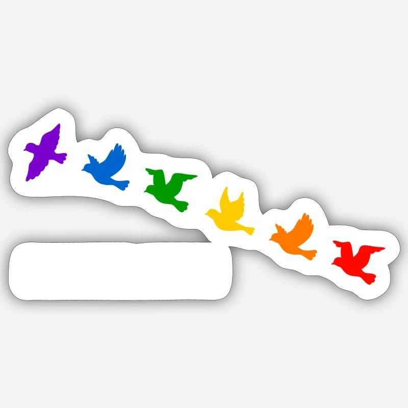 Libre comme un oiseau, aux couleurs de l’arc-en-ciel - Blanc Sticker taille S (10 x 10 cm)
