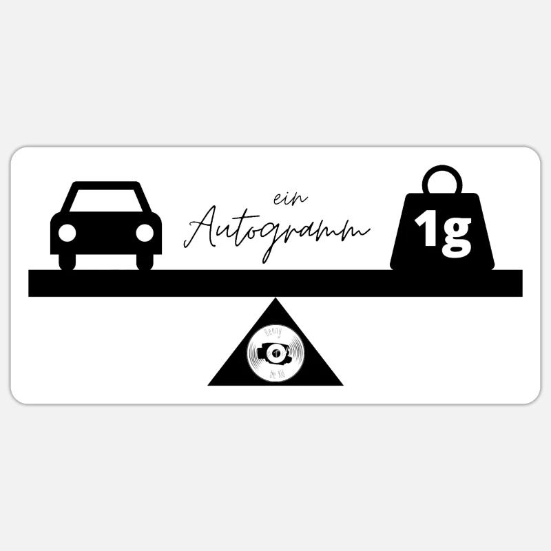Autogramm - ein Auto und ein Gramm auf einer Waage - Sticker Größe S (10 x 10 cm) - Mattweiß