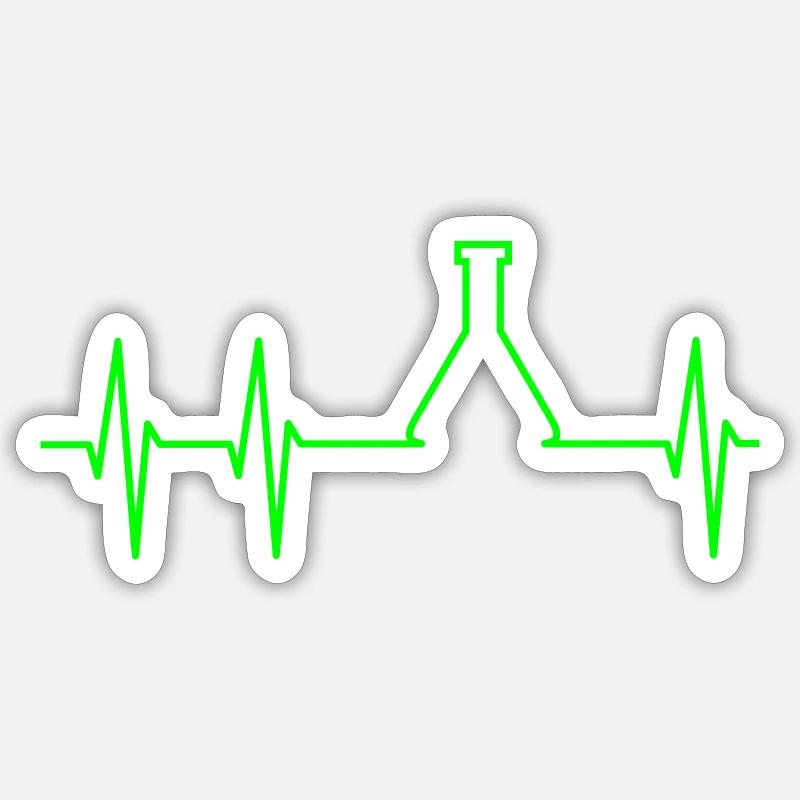 ECG and Erlenmeyer flask - Sticker size S (10 x 10 cm) - white matte