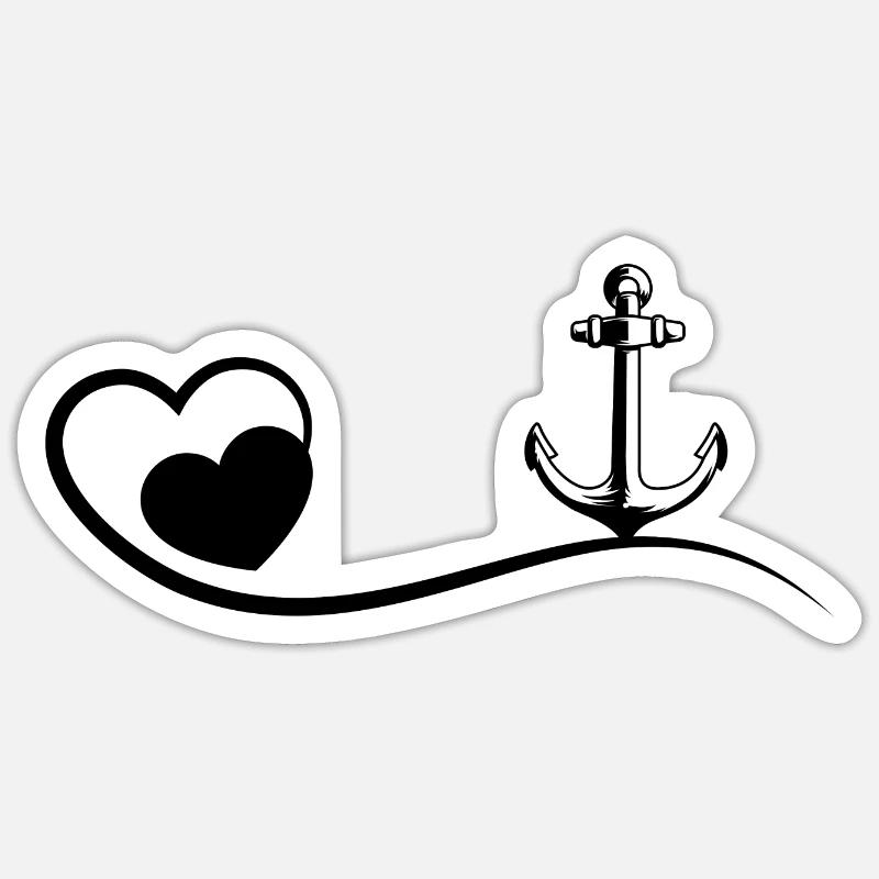 Herz und Segelboot - (2) - Sticker Größe S (10 x 10 cm) - Mattweiß