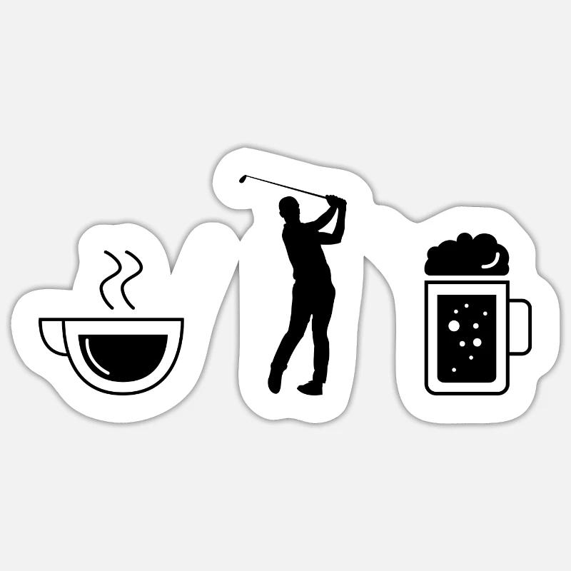 Kaffee-Bier und Golf - - Sticker Größe S (10 x 10 cm) - Mattweiß