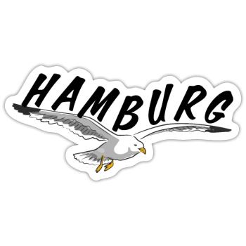 Hamburg über Möwe - schwarz - Sticker Größe S (10 x 10 cm) - Mattweiß - Vorne
