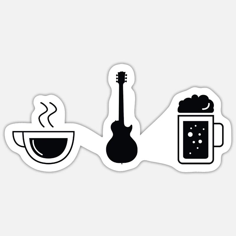Kaffee-Biergitarre - Gu - Sticker Größe S (10 x 10 cm) - Mattweiß