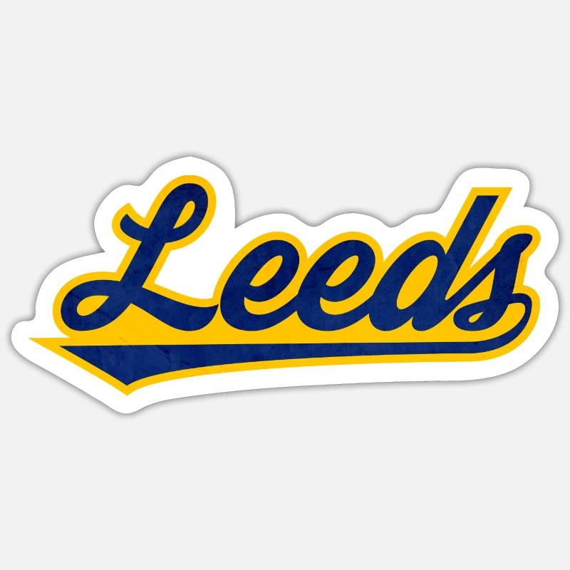 Leeds Script Logo Blau Gelb - Sticker Größe S (10 x 10 cm) - Mattweiß