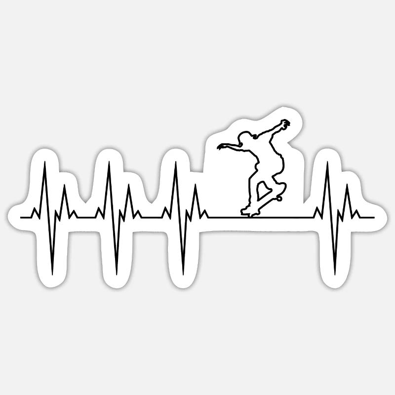 Skateboard électrocardiogramme ECG Skate Board - Sticker taille S (10 x 10 cm) - blanc mat