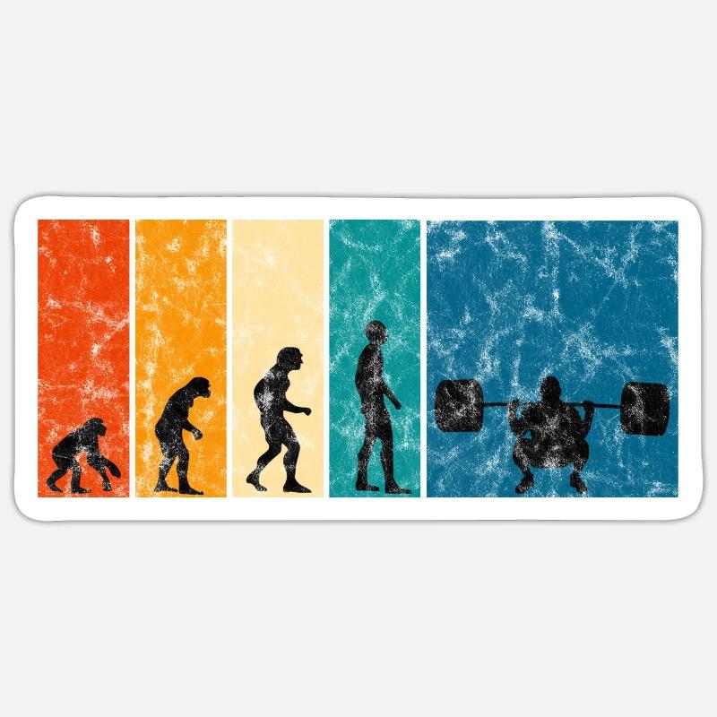 Bodybuilding Bodybuilder GYM Evolution Retro - Sticker Größe S (10 x 10 cm) - Mattweiß