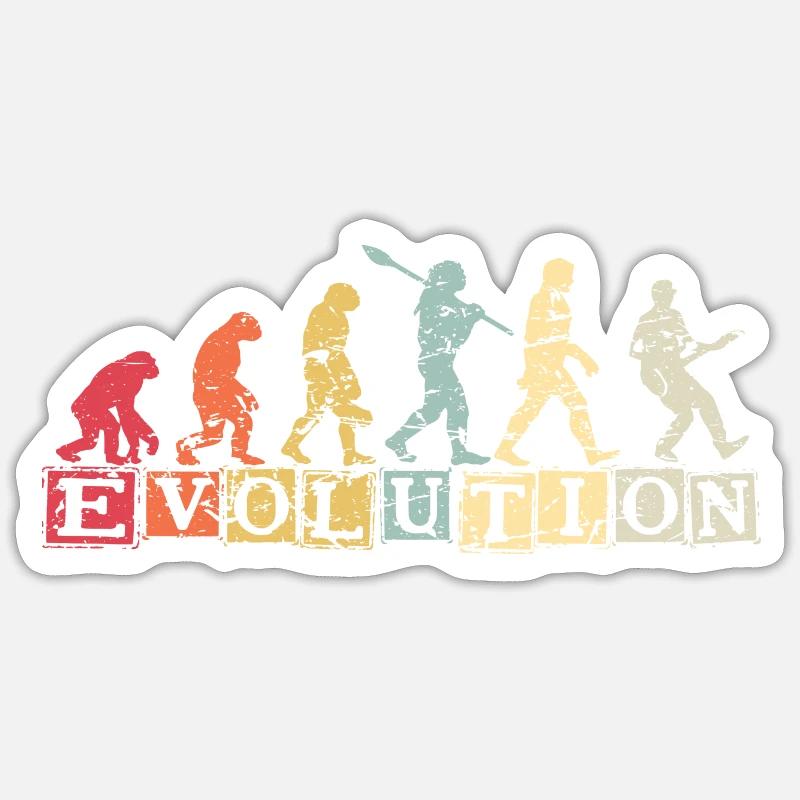 Human Evolution Guitar Band Retro Vintage - Sticker Größe S (10 x 10 cm) - Mattweiß