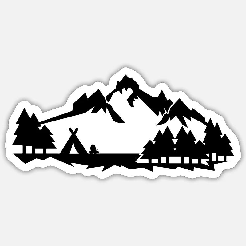 Camping en forêt en montagne Sticker taille S (10 x 10 cm)