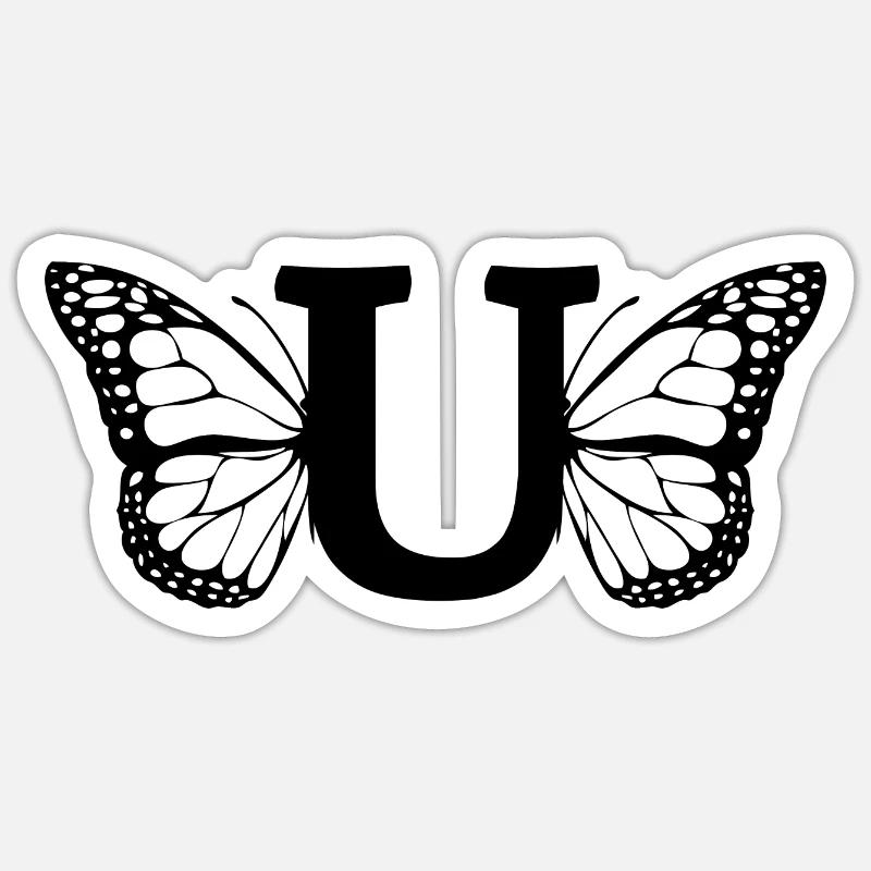 Buchstabe U Schmetterling - Sticker Größe S (10 x 10 cm) - Mattweiß
